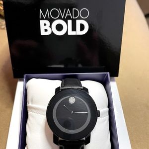 Black Leather Movado Bold Watch.
